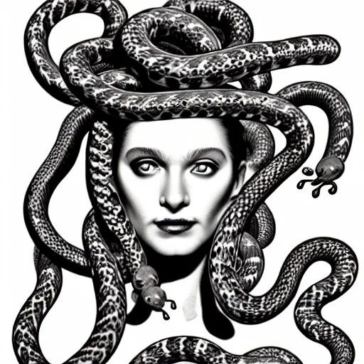 Image similar to medusa with sausages instead of snakes, sausage hair, photorealistic, illustration, intricate details, masterpiece