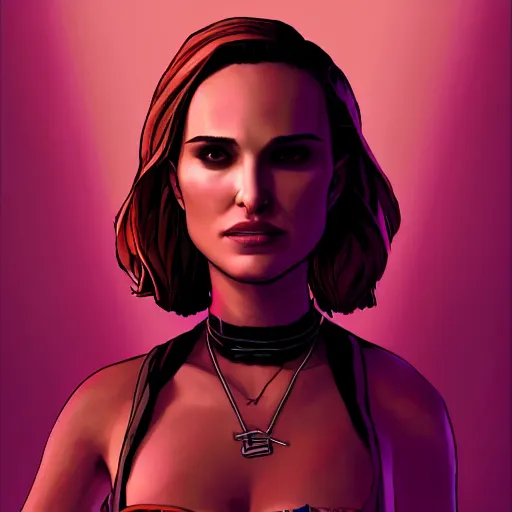 Image similar to natalie portman portrait, borderlands, tales from the borderlands, the wolf among us, comic, cinematic lighting, studio quality, 8 k