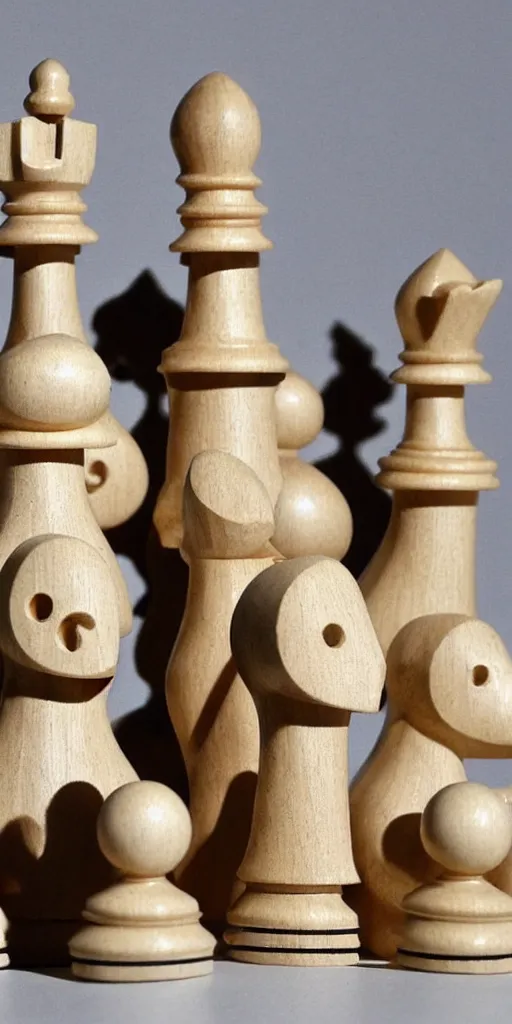 Image similar to a set of chess pieces carved to look like anthropomorphic animals