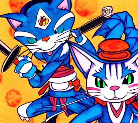 Prompt: samurai pizza cats, ink and watercolor illustration masterpiece, perfectly realistic yet surreal, by ryan ottley