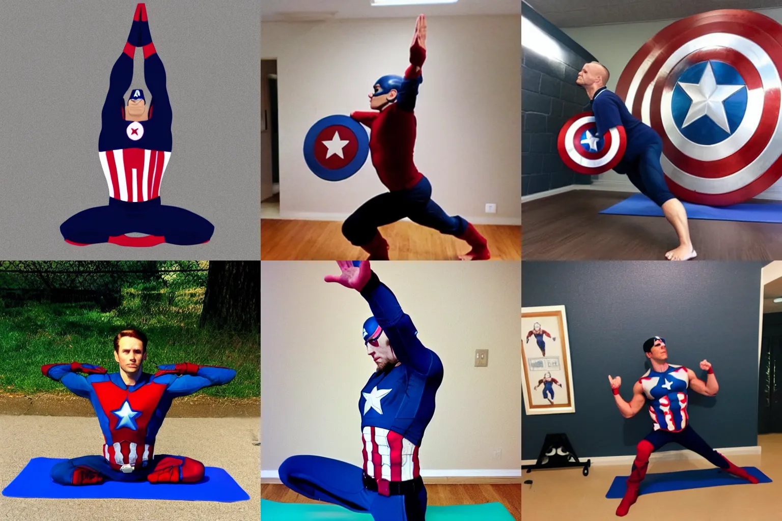 Prompt: captain america doing yoga