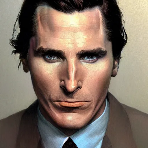 Image similar to Christian Bale as Patrick Bateman, Closeup character art by Donato Giancola, Craig Mullins, digital art, trending on artstation