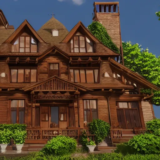 Image similar to Peaceful wooden mansion, unreal engine 5 tech demo