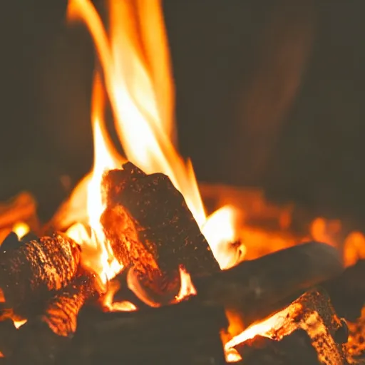 Prompt: close up of a campfire in the night