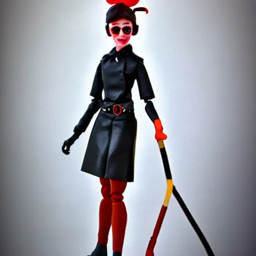 Image similar to audrey hepburn cos play, professional dog walker, stop motion vinyl action figure, plastic, toy, butcher billy style