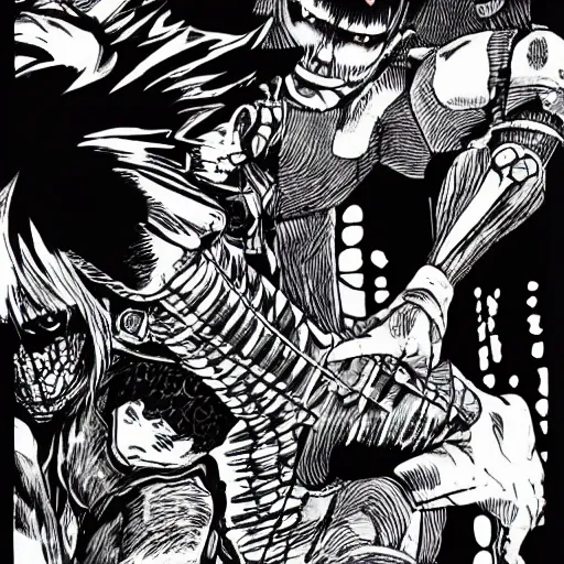 Image similar to guts killing griffith in berserk manga, black and white