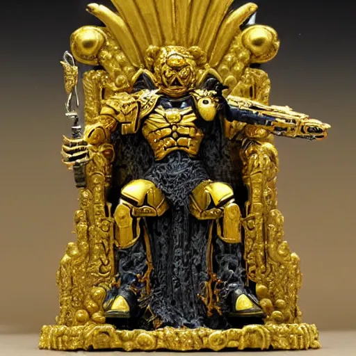 Prompt: the emperor on his golden throne. 4 0 k. body horror.