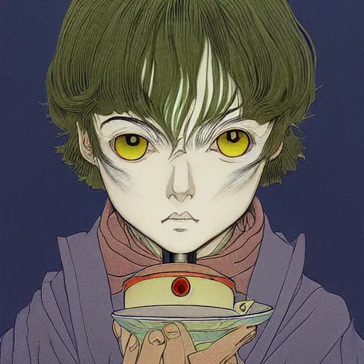 Image similar to prompt : portrait alchemist painted in miyazaki color style drawn by katsuhiro otomo and takato yamamoto, inspired by fables, china doll face, smooth face feature, intricate oil painting, high detail, sharp high detail, manga and anime 2 0 0 0