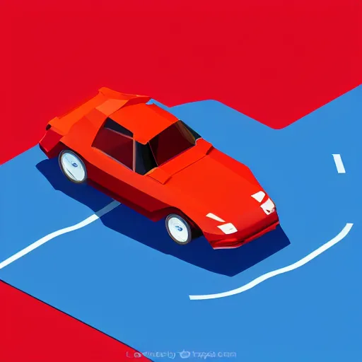 Image similar to beautiful and coherent low poly model of a red futuristic blue car in a white background isometric view