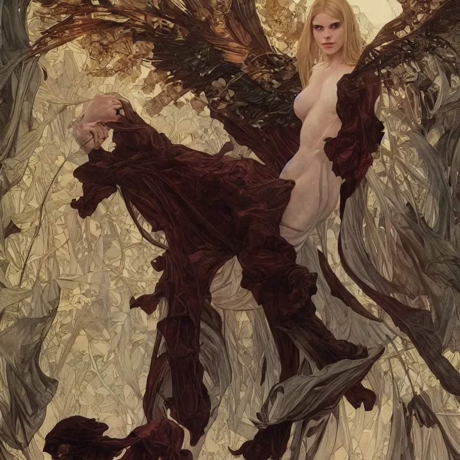 Image similar to Erin Moriarty as Lucifer Morningstar, highly detailed, digital painting, artstation, concept art, smooth, sharp focus, illustration, ArtStation, art by artgerm and greg rutkowski and alphonse mucha and J. C. Leyendecker and Edmund Blair Leighton and Katsuhiro Otomo and Geof Darrow and Phil hale and Ashley wood and Ilya repin and Charlie Bowater and Tom Bagshaw