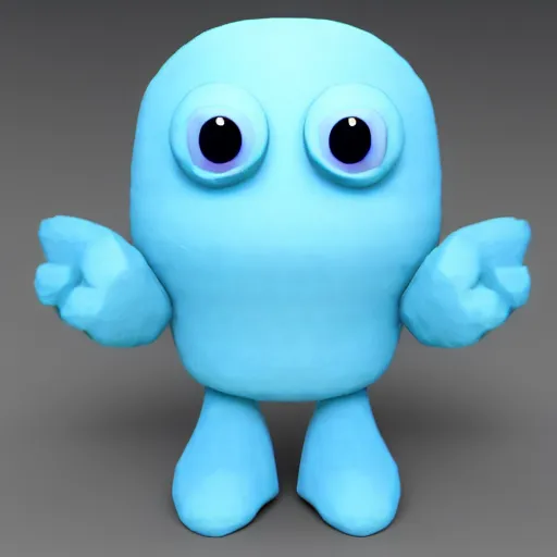 Image similar to 3D render of a cute, simplistic cyan crystal character with two blue hexagon eyes and a blue triangle mouth