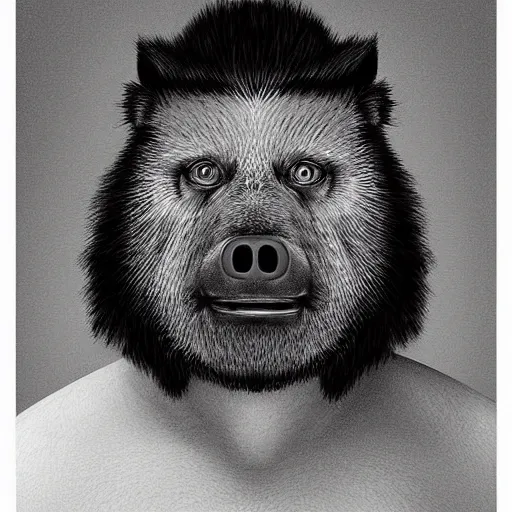 Prompt: Manbearpig is half man half bear half pig I'm super cereal beautiful stunning portrait by miura kentaro