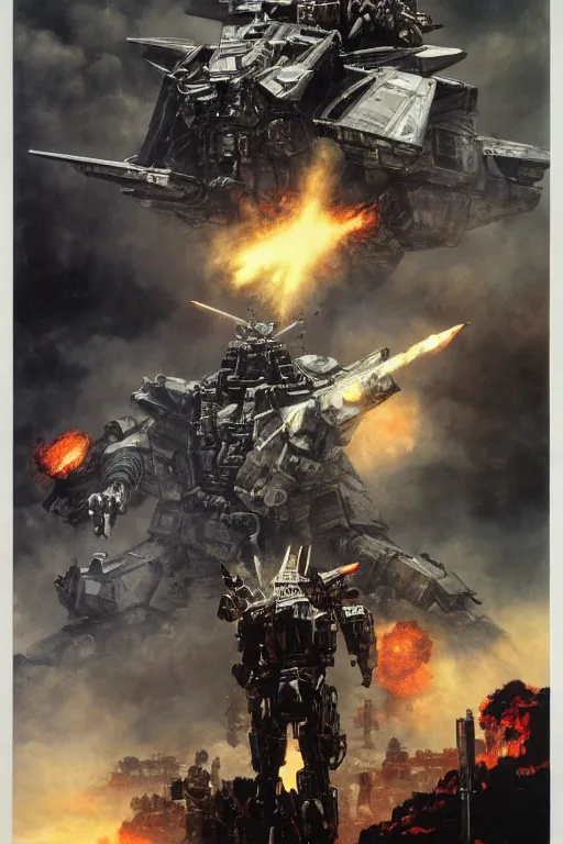Prompt: Movie poster of Armored Core 2, Highly Detailed, Dramatic, A master piece of storytelling, by frank frazetta, ilya repin, 8k, hd, high resolution print