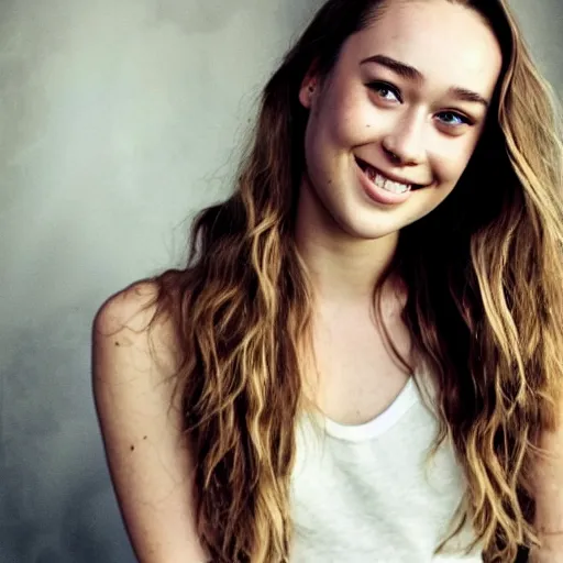 Prompt: alycia debnam carey smiling at camera posing for photograph, award winning photograph, HDR ,reflection, natural pose, natural lighting,