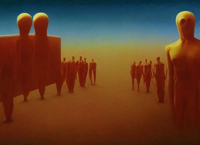 Prompt: painting of a ufo cult, science fiction, Edward Hopper and James Gilleard, Zdzislaw Beksinski, highly detailed