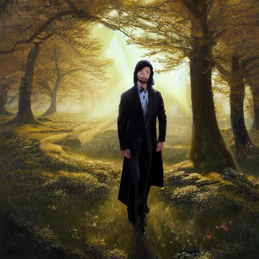 Prompt: a portrait of a young handsome prince, long black hair, golden eyes, elegant, intricate, backlit, incredible lighting, strong rim light, subsurface scattering, epic beautiful landscape, cherry trees, highly detailed, god rays, digital painting, by Heise Jinyao, Heise-Lian Yan Fang, Feimo, Rossdraws, HDRI, vivid colors, high contrast, 8k resolution, photorealistic