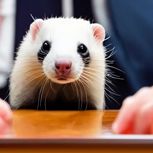Prompt: A ferret in a board meeting.