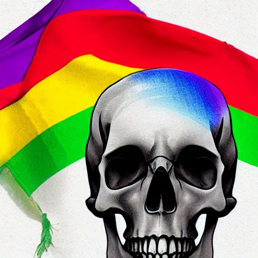 Image similar to Human skull in LGBT+ pride flag colors, rainbow skull, ultra detailed drawing, high-quality art, trending on Artstation