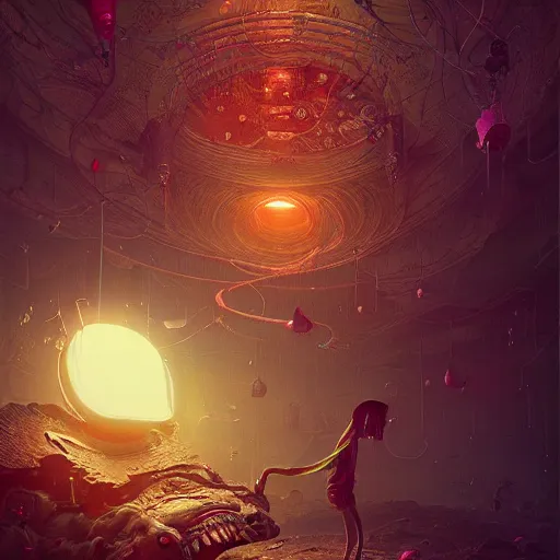 Image similar to existential dread, intricate, abstract, magical, wacky, dreadful, horror, by Tooth Wu, by WLOP, by Beeple, by Dan Mumford, by Greg Rutkowski, Octane Render, digital painting highly detailed