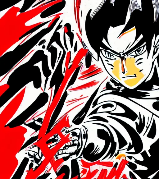 Image similar to go nagai ishikawa ken style manga hero boy portrait detailed ink drawing hd key visual official media with touch of frank Miller Alex Ross ito junji giger style