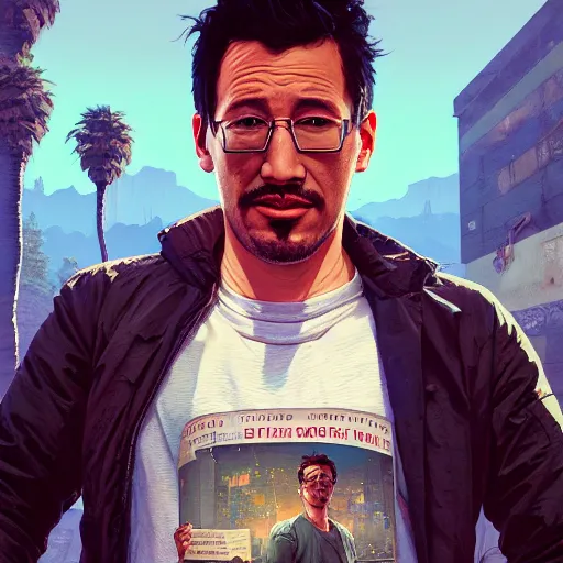 Prompt: highly detailed portrait markiplier in gta v, stephen bliss, unreal engine, fantasy art by greg rutkowski, loish, rhads, ferdinand knab, makoto shinkai and lois van baarle, ilya kuvshinov, rossdraws, tom bagshaw, global illumination, radiant light, detailed and intricate environment