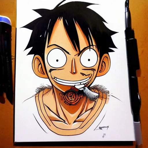 Image similar to luffy with mustache by kim jung gi