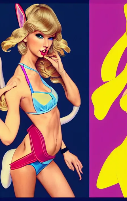 Image similar to Taylor Swift Cosplaying as Lola Bunny, modeling, posing, playboy bunny, gta 5 skin tone, Tooth Wu Artgerm Alphonse Mucha Beeple, 8k, fanart, extreme aesthetic