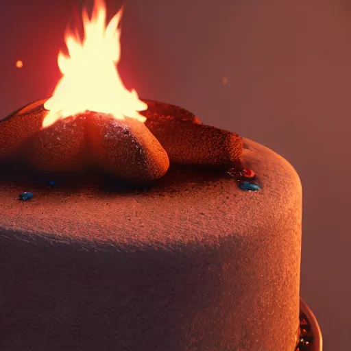 Image similar to a birthday cake made of a camp fire, space photography, concept art, octane render, unreal engine 5, highly detailed, high quality, 8 k, soft lighting,