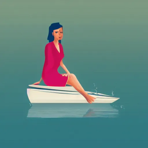 Image similar to a woman sitting on a yacht in canvas style, svg icon