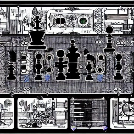 Prompt: complex diagram of original Mechanical Turk - a chess playing automatron