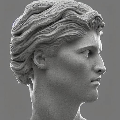 Image similar to 3 d sci - fi cgartist rendering of a hyper realistic marble greek statuary bust floating at the vast pulsating interdimensional fractal space portal at the psychedelic vaporwave event horizon directed by col price, trending on artstation