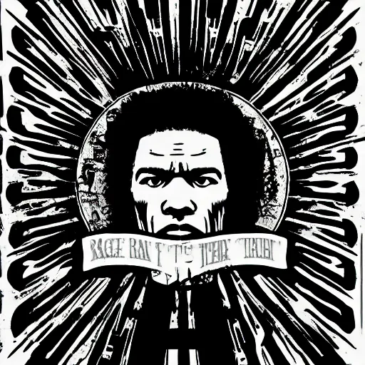 Image similar to rage against the machine, epic, vector art