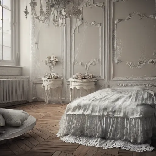 Prompt: a detalied 3 d render of a shabby chic room, by valentin franke, ilya galinsky trending of artstation, photorealism, fashion photography