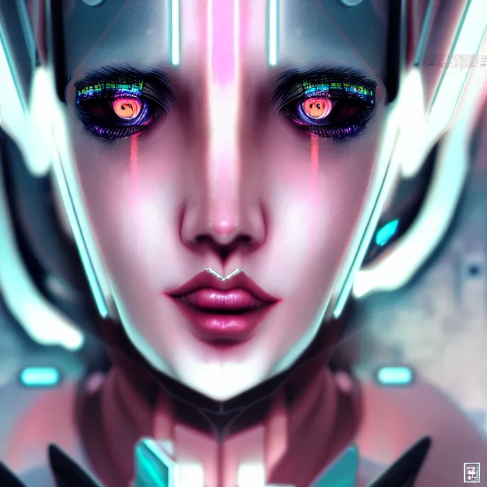 Image similar to face wear on beautiful feminine face, cyberpunk art by kuno veeber, cgsociety, computer art, ultra detailed, futuristic, anime aesthetic