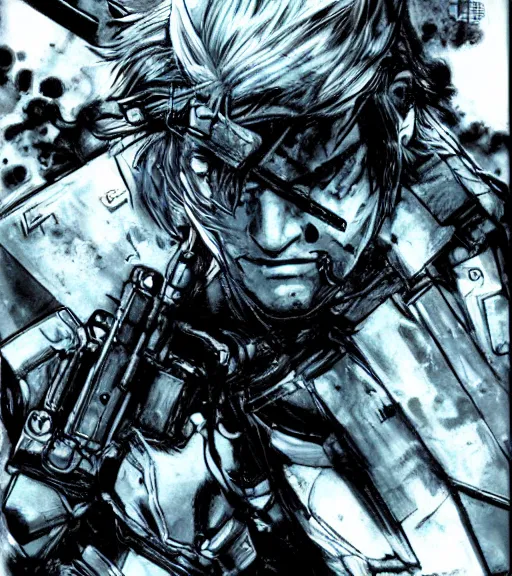 Image similar to solid snake by yoshitaka amano, final fantasy metal gear cover art