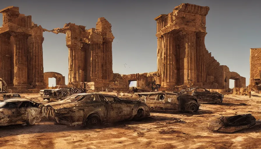 Image similar to Agrigento, Italy ruins in Mad Max, hyperdetailed, artstation, cgsociety, 8k