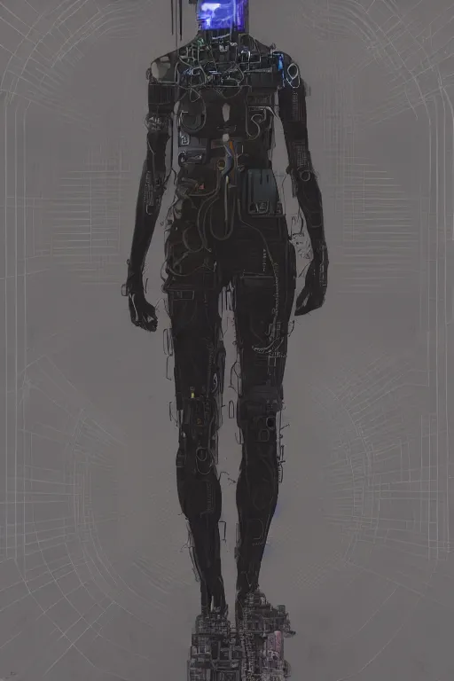 Image similar to full body portrait of a cyberpunk inspired by william gibsons neuromancer, the sprawl, ultrafine detail, digital concept art, masterpiece!!!