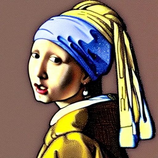 Image similar to a rabbit posing as girl with the pearl earring