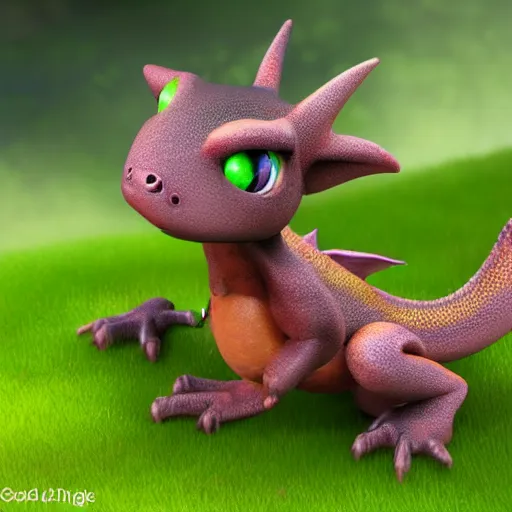 Prompt: cute little dragon in the forest, realistic d render in pixar style