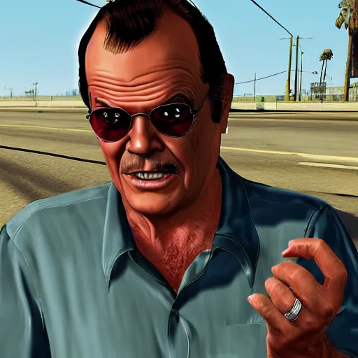 Image similar to jack nicholson in the style of gta 5