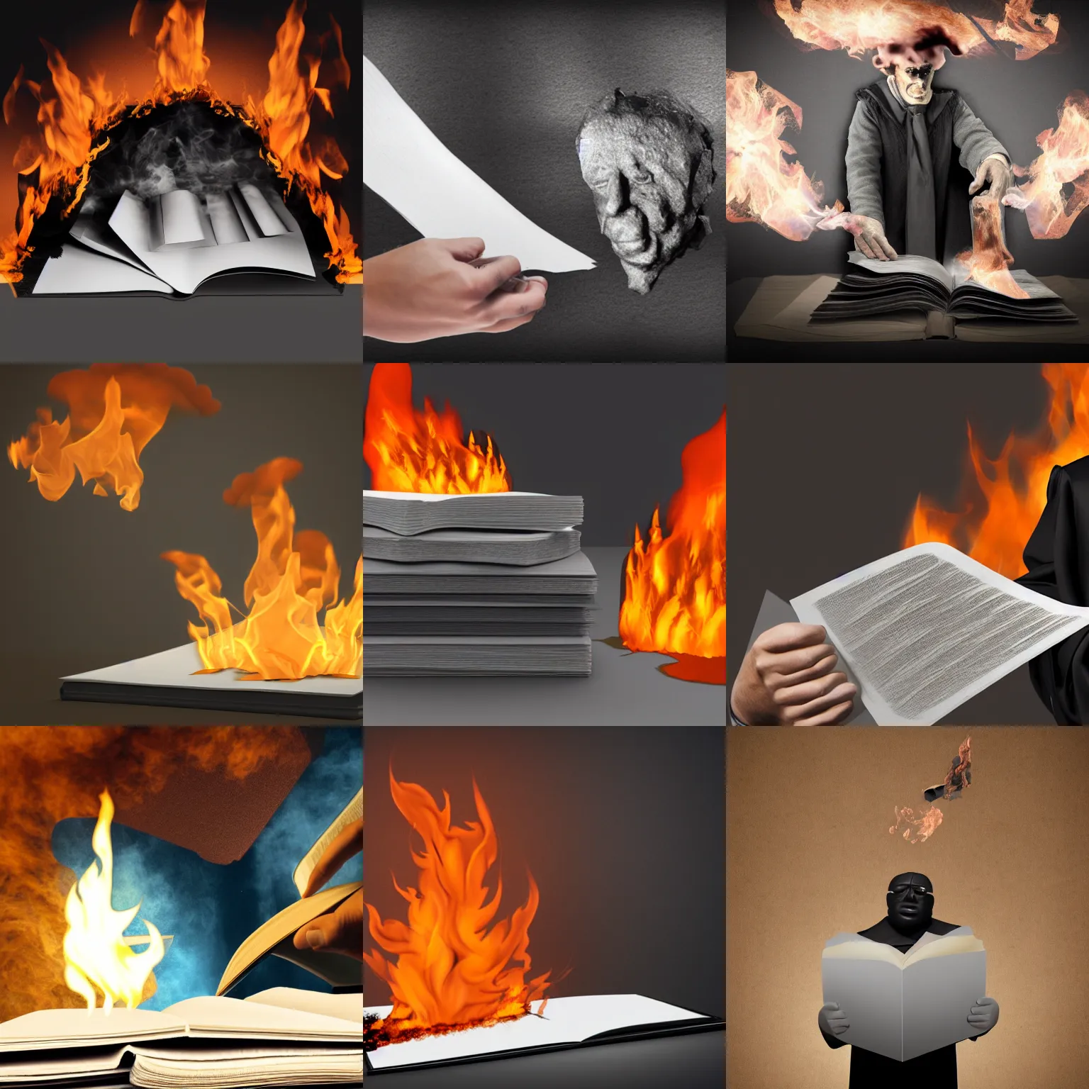 Image similar to 3d matte painting of Shocked Scholar holds burning academic paper