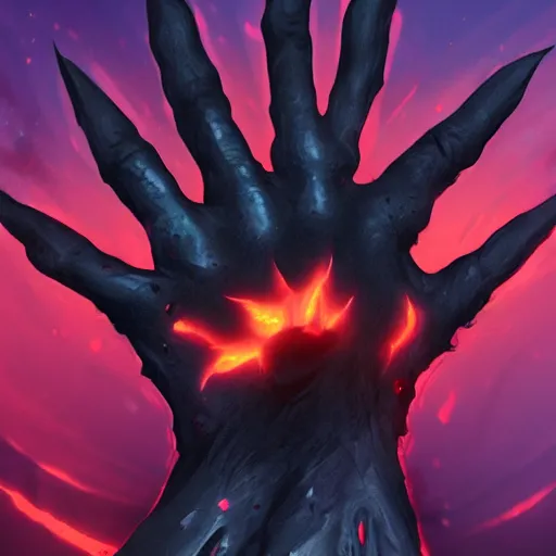 Image similar to a big demonic hand comes out from a blackhole, artstation