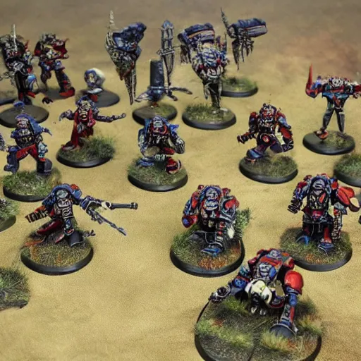 Image similar to warhammer 4 0 k figures on a serene landscape battlefield