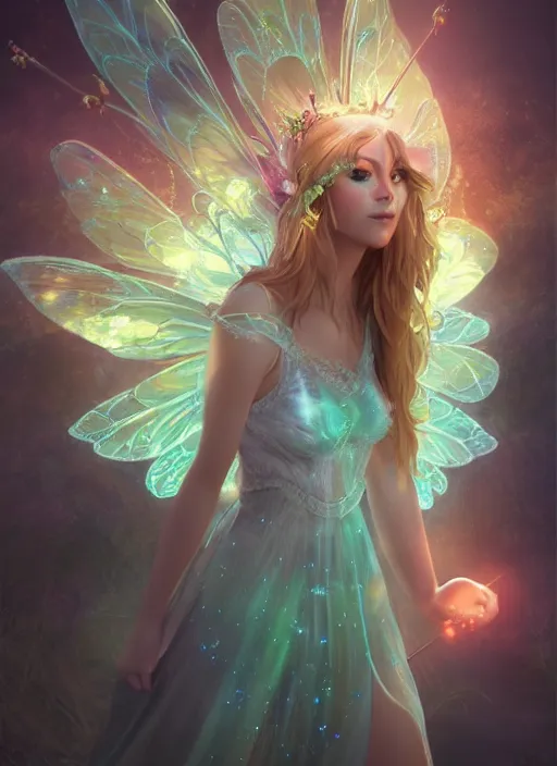Prompt: beautiful beautiful fairy faerie fey fae queen highly detailed CGsociety subtle enchanting alluring magical concept art volumetric lighting subsurface scattering unreal