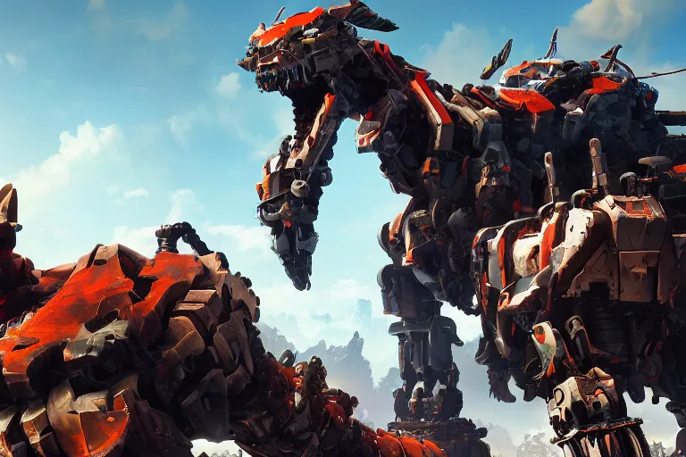 Image similar to behemoth machine mecha animal beast robot of horizon forbidden west horizon zero dawn bioluminiscence global illumination ray tracing hdr fanart arstation by sung choi and eric pfeiffer and gabriel garza and casper konefal