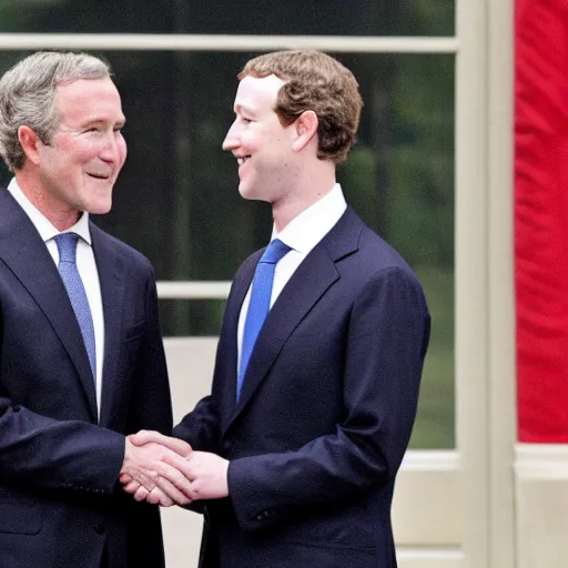 Prompt: mark zuckerberg shaking hands with president george bush