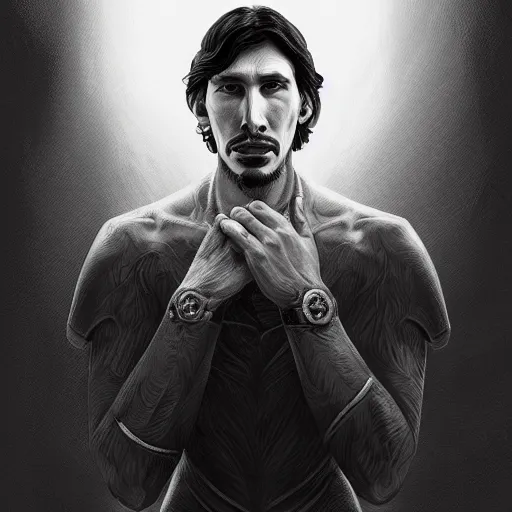 Image similar to adam driver detailed illustration of god, intricate, elegant, highly detailed, centered, digital painting, artstation, concept art, smooth, sharp focus, league of legends concept art, wlop