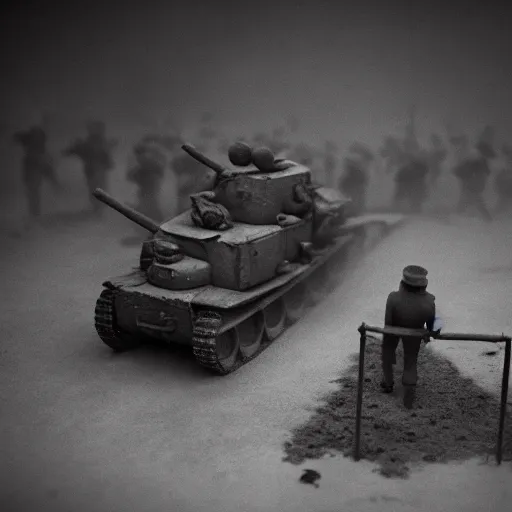 Image similar to world war 2, extremely detailed claymation art, dark, moody, foggy