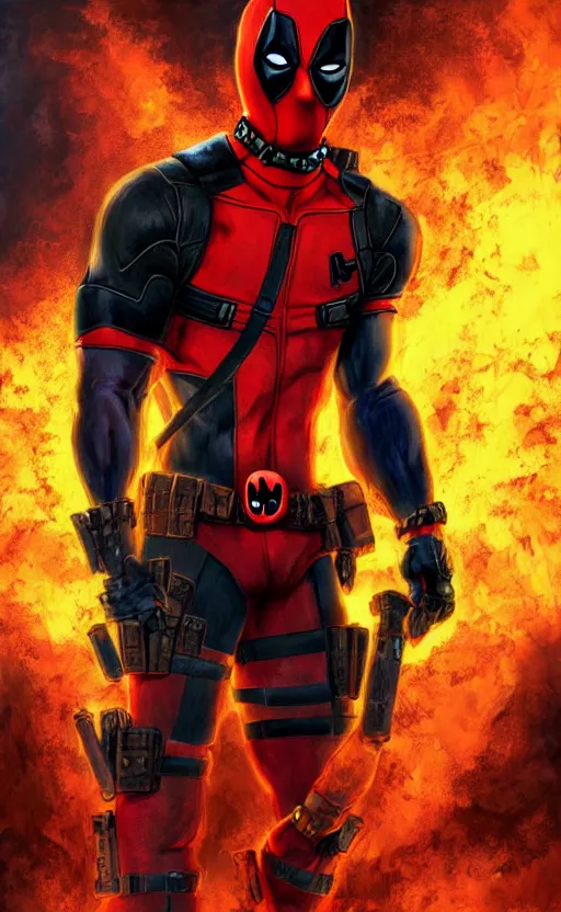 Image similar to deadpool as ghost rider, dynamic lighting, photorealistic fantasy concept art, trending on art station, stunning visuals, terrifying, creative, cinematic