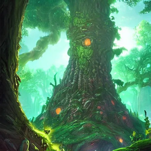 Prompt: green tree giant ents, tree giant, epic fantasy style, in the style of Greg Rutkowski, hearthstone artwork